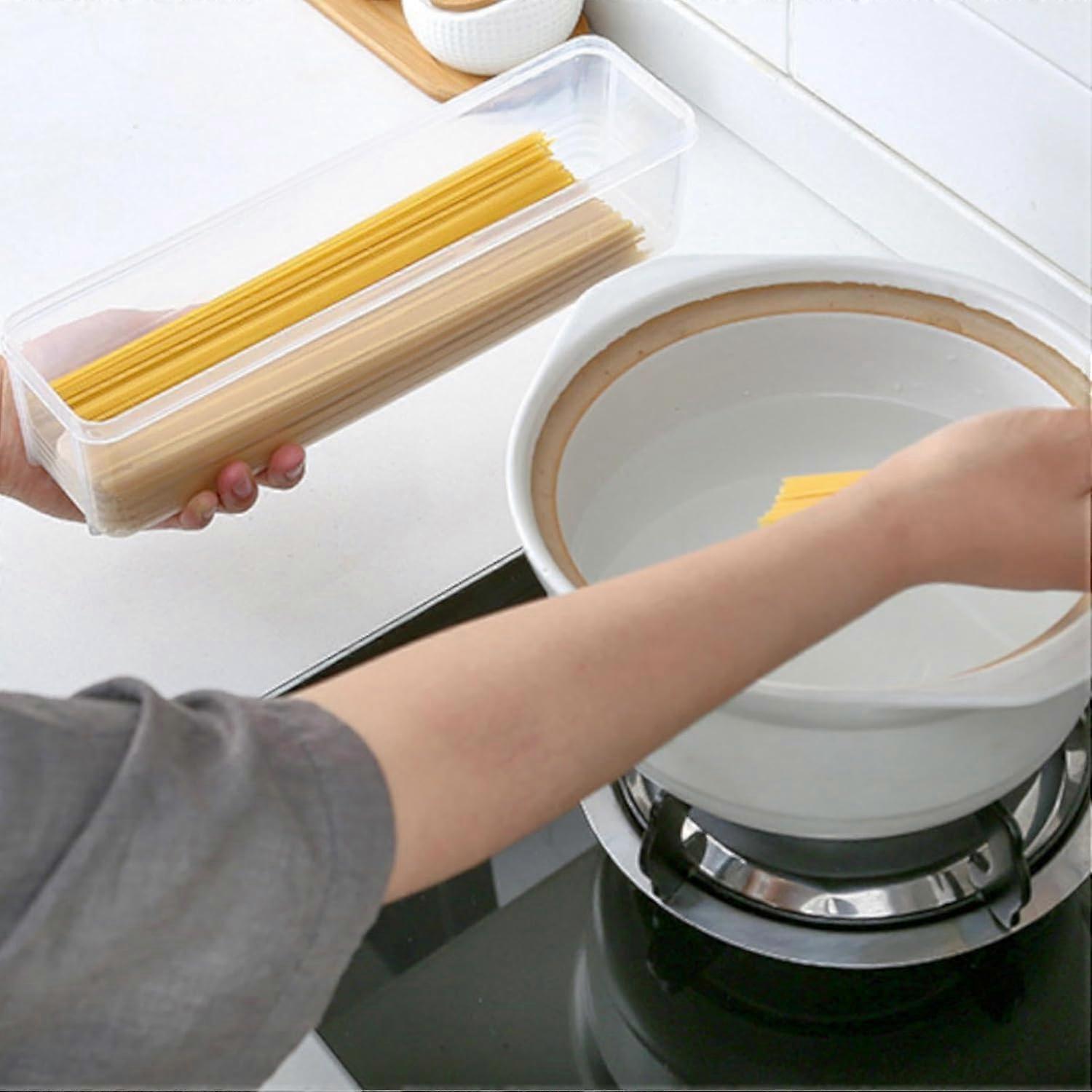 Spaghetti Container Storage Clear Food Grade Sealing Box Rectangular Pasta Macaroni Noodles Box Stackable Freezable Gray