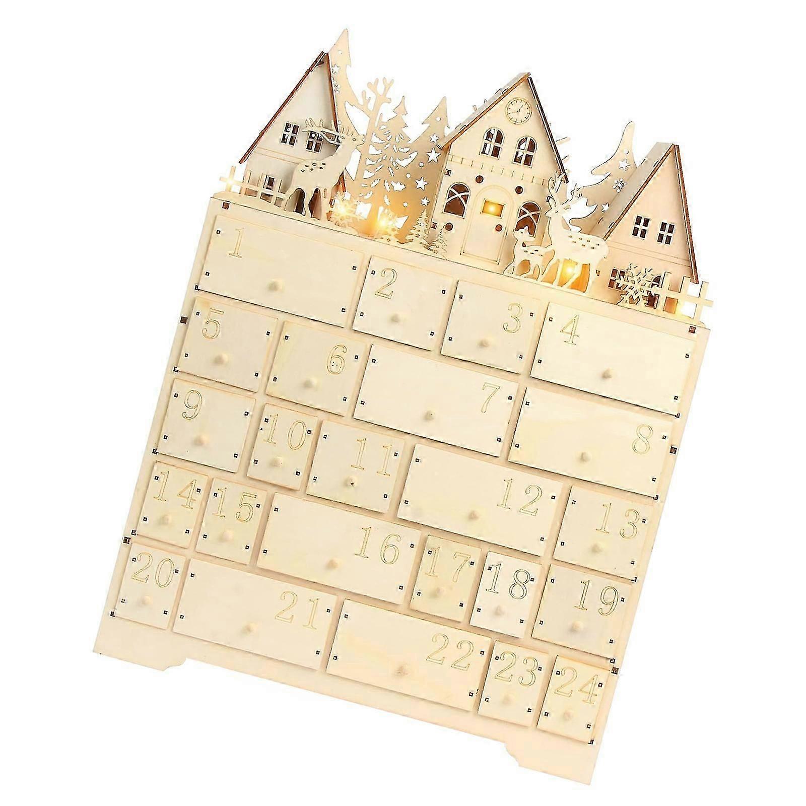 Light Up Wooden Christmas Countdowns Calendars 24 Days Battery Power Decorative Home Centerpieces 24 Day Advent Calendars