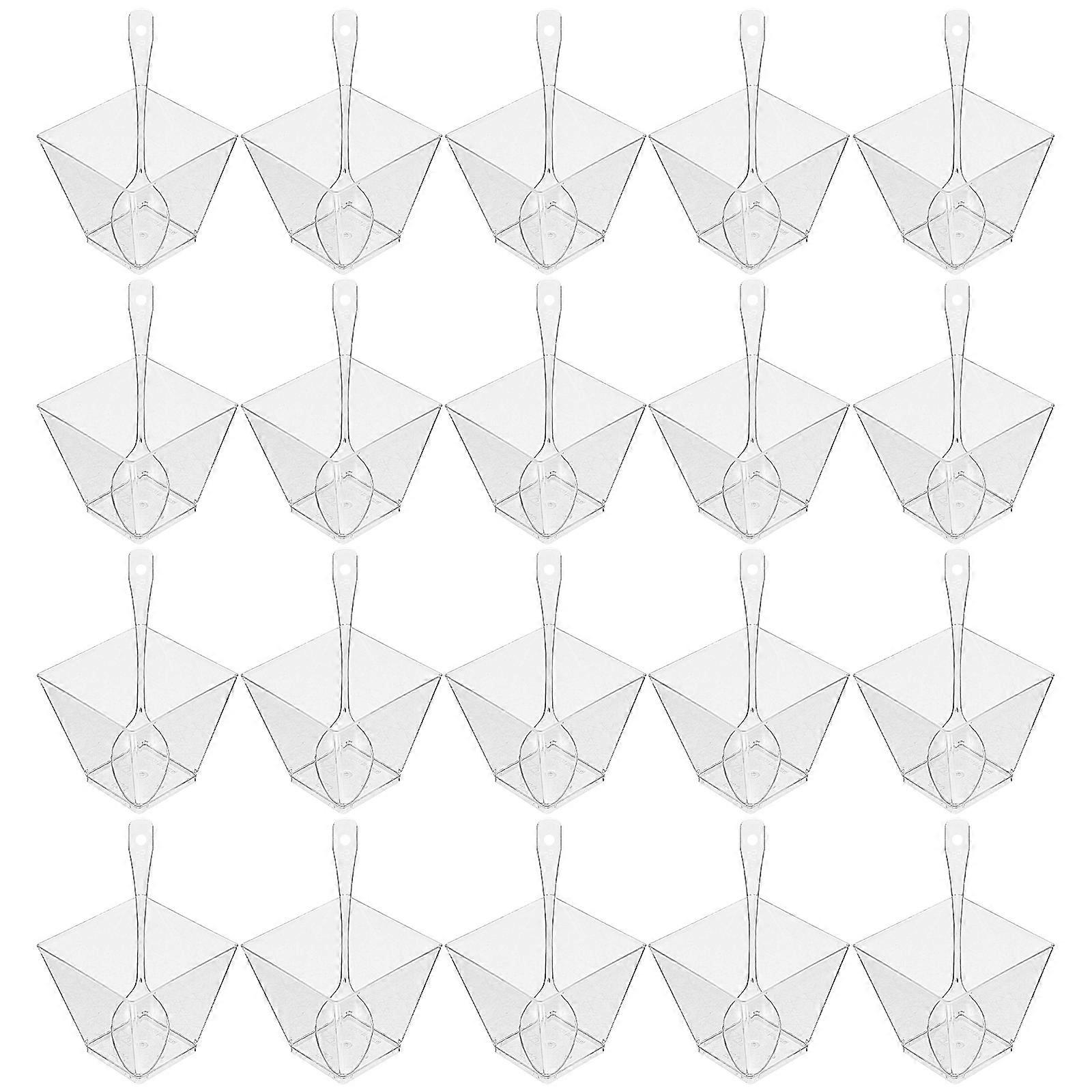 Plastic Dessert Cups with Spoon for Party Cake Storage PS Material Transparent 20 Sets