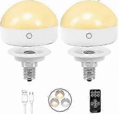 Rechargeable E14 Bulb, 2 Pack, 300LM, Dimmable, 3 Color Modes, Remote Control, Timer Function, Emergency Detachable Lamp