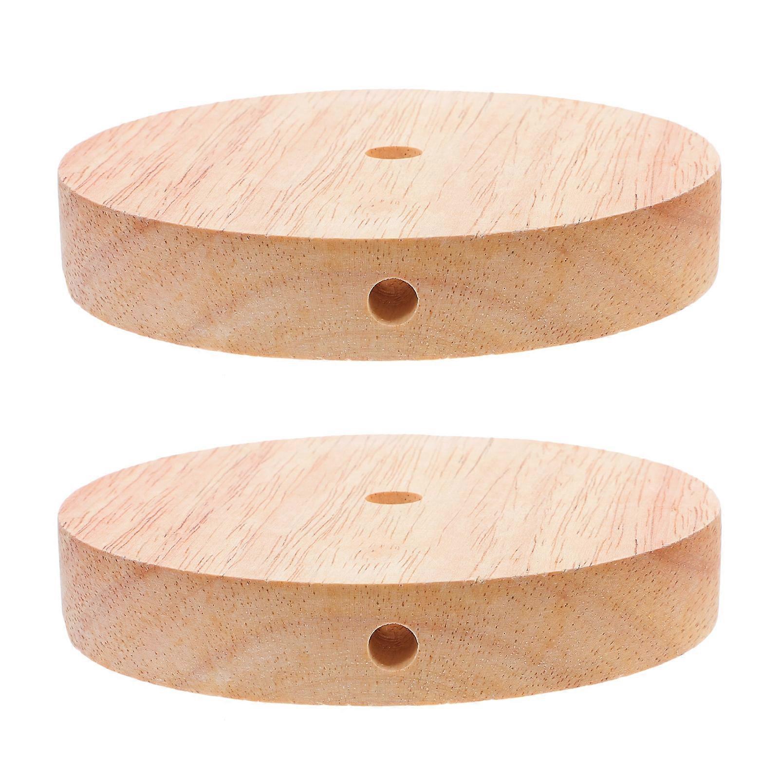 Light Brown Solid Wood Lamp Base for Home Use 2Pcs Circular Stand