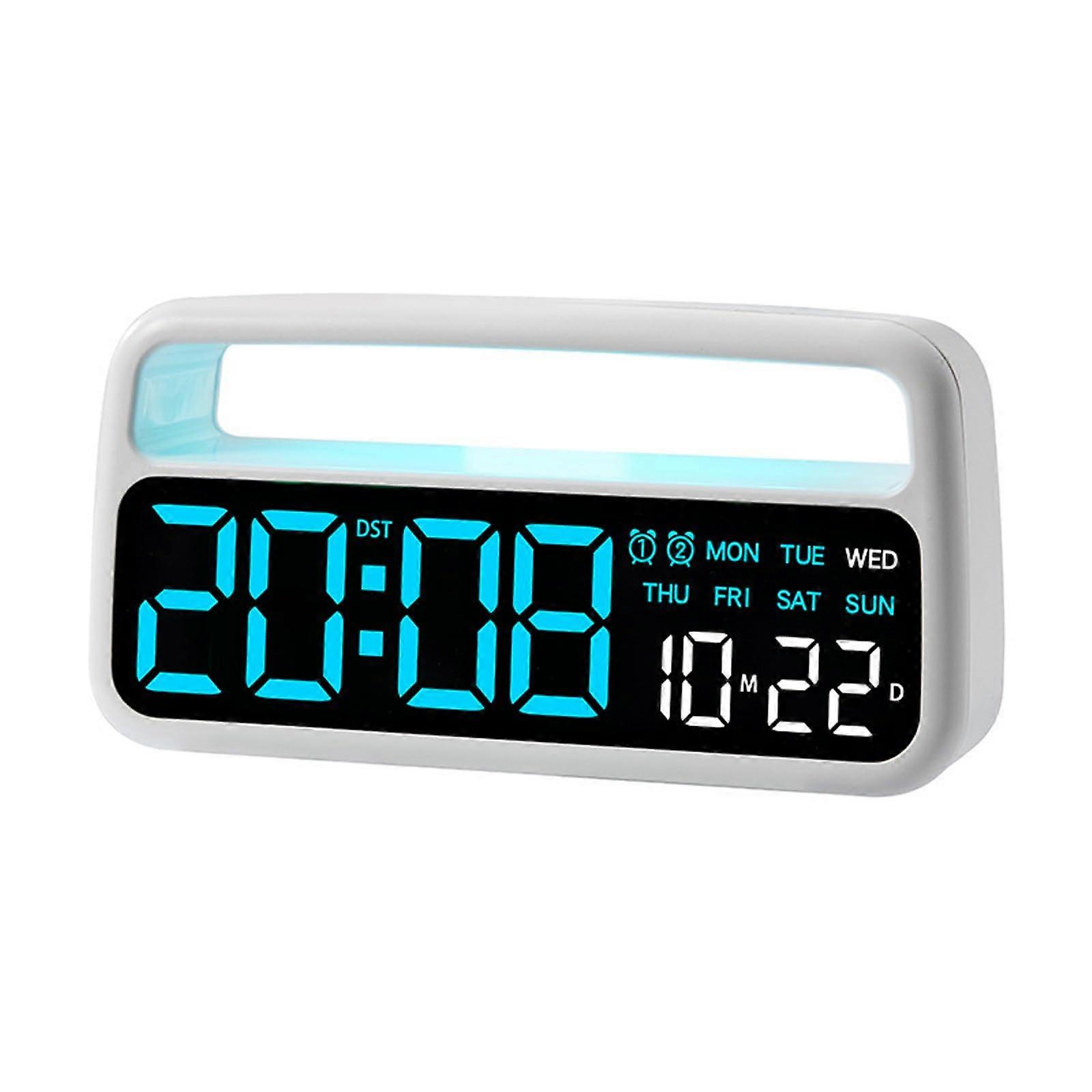 Digital Alarm Clock with Large LED Display, Dual Alarms, Adjustable Brightness, White Shell Blue