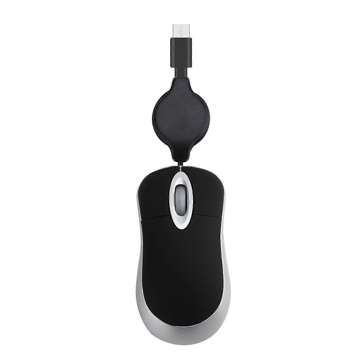 Mini Type-C Wired Mouse with Retractable Cable, 1000DPI Optical Silent Travel Mouse for PC, Desktop, Notebook, Office