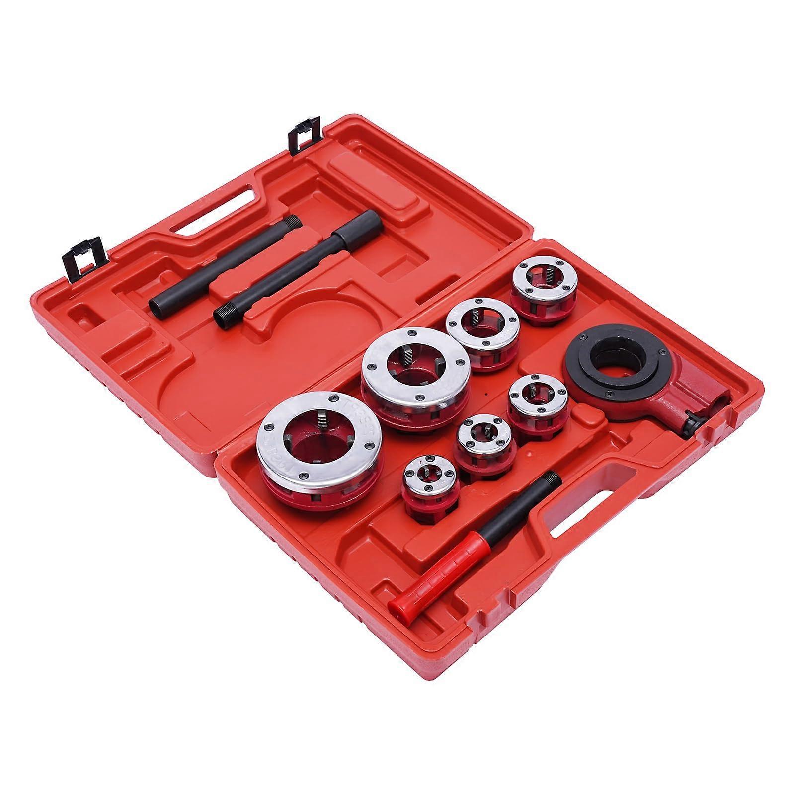 Ratchet Pipe Threader Kit with 7 Dies BSPT Manual Set Precise Thread Cutting and Storage Case