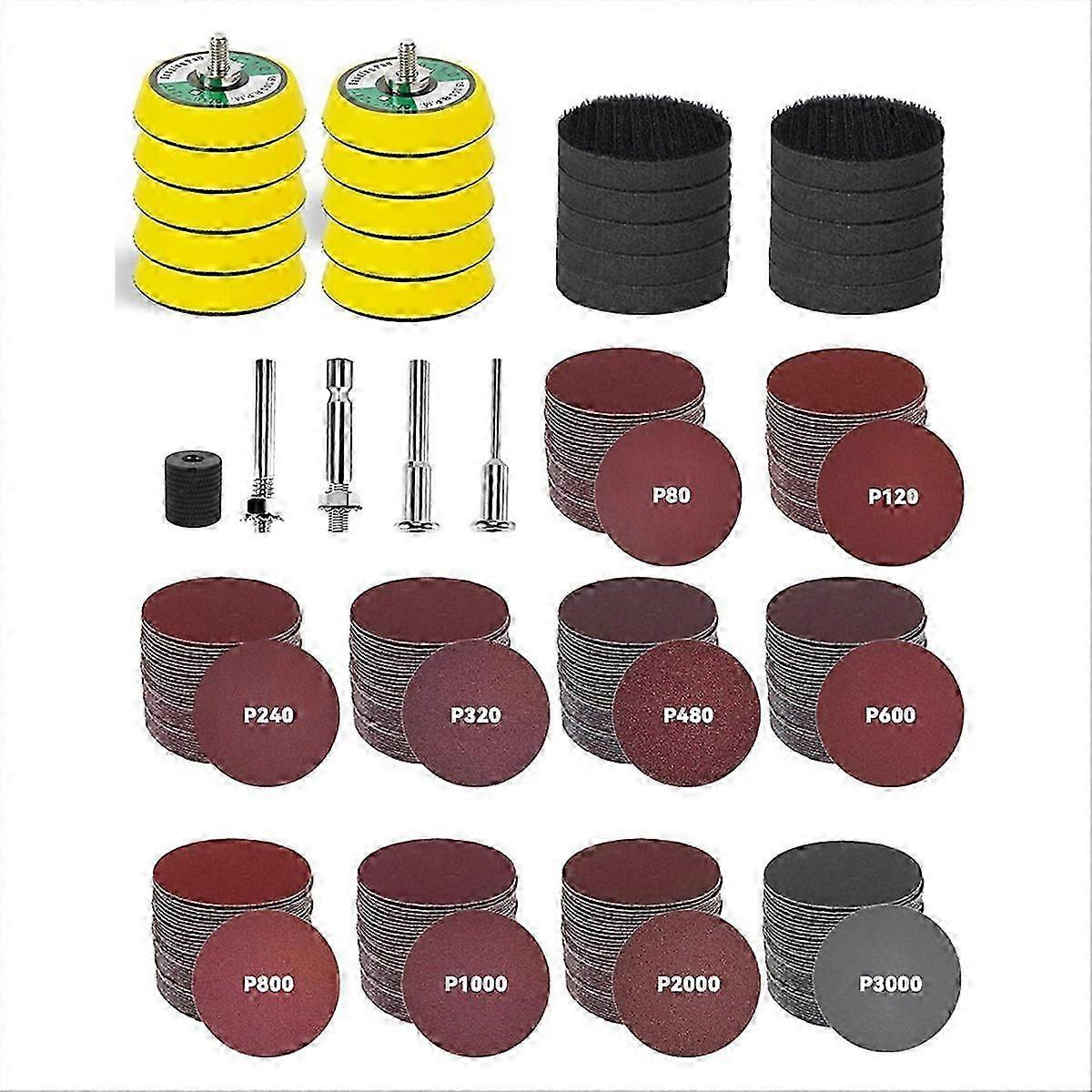 325PCS 2 Inch Hook & Loop Sanding Discs Kit for Drill Grinder Rotary Tools Quick Change Backing Plat