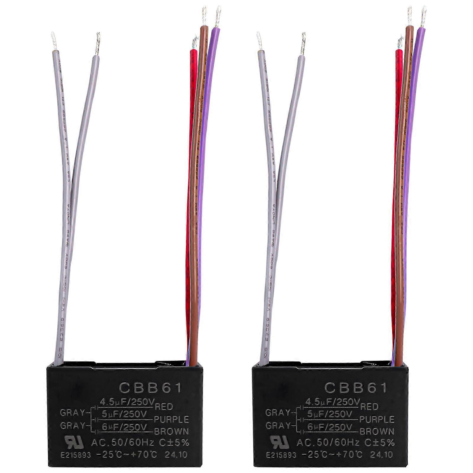 Ceiling Fan Capacitor 5 Wire CBB61 250VAC 4.5uF 5uF 6uF MultiSpeed Control 2 Pack