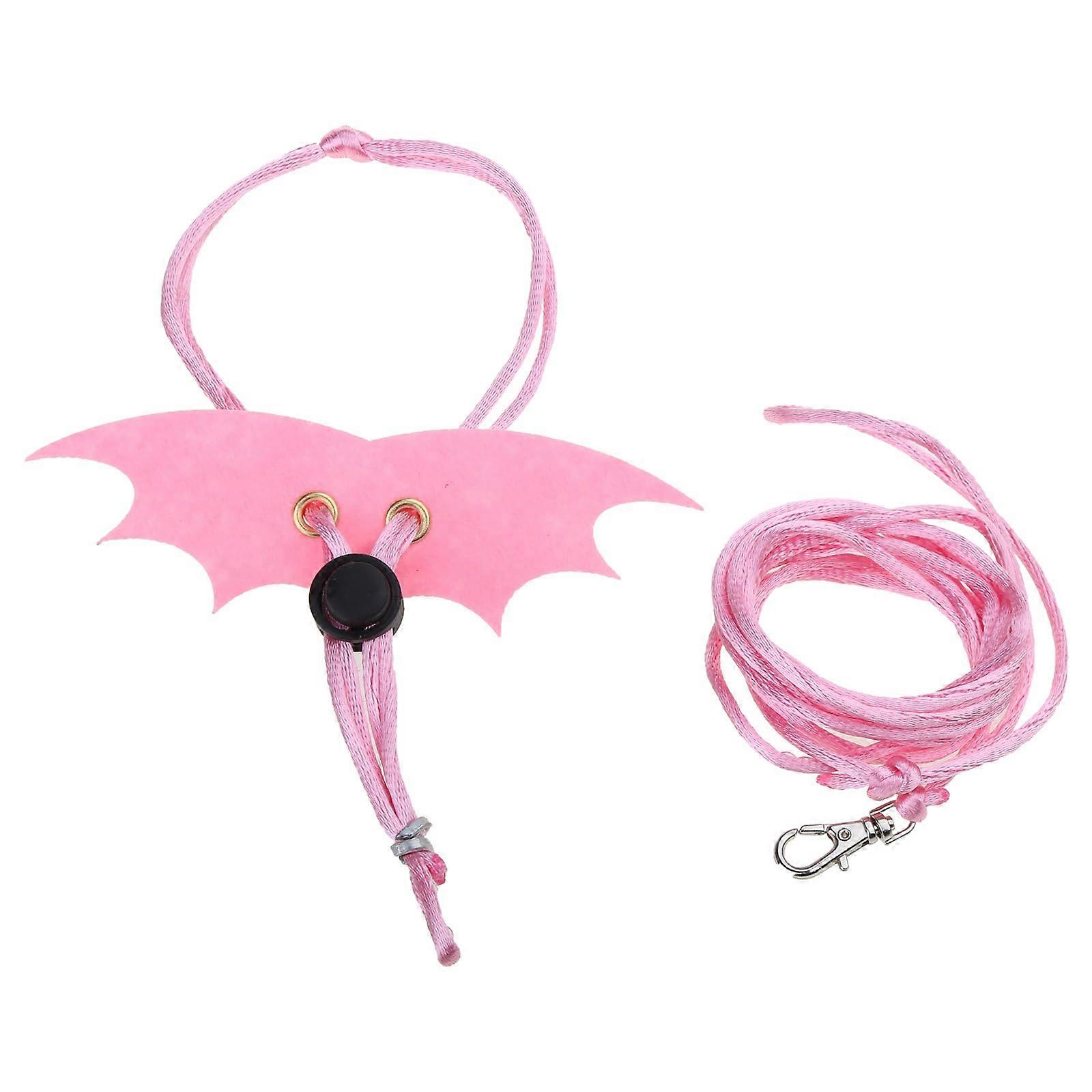 Adjustable Bearded Dragon Harness with Leash, Soft Wing Design, 4.9ft Rope, Pink, M Size