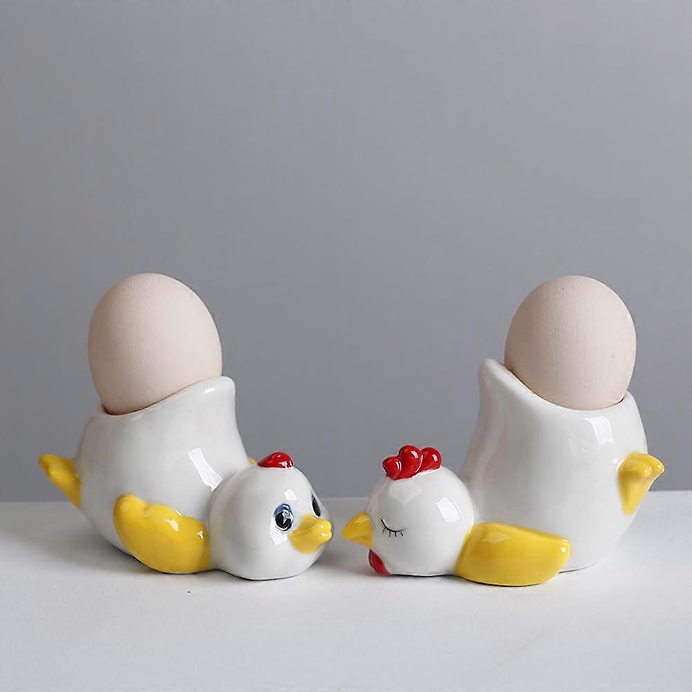 Ceramic Egg Holder Set with Cute Chick Duck Design for Soft and Hard Boiled Eggs Easter Breakfast