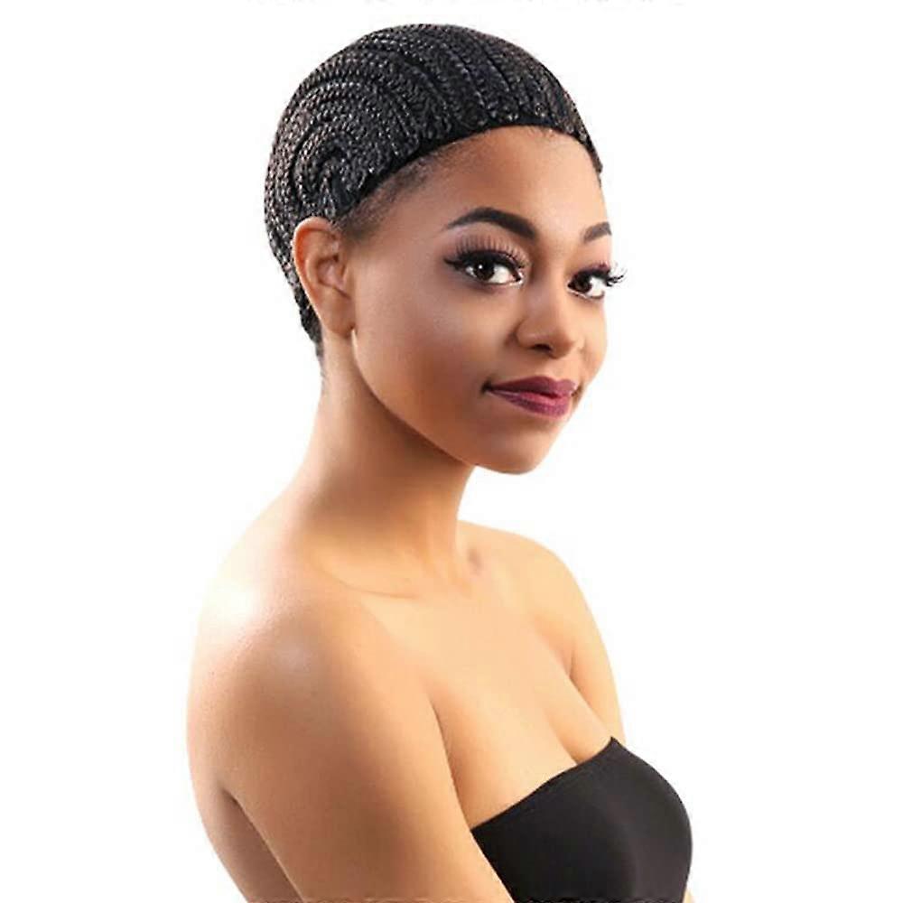 Braided Crochet Cornrow Wig Cap Medium Size Black Breathable Elastic Design with Combs for Wig Making