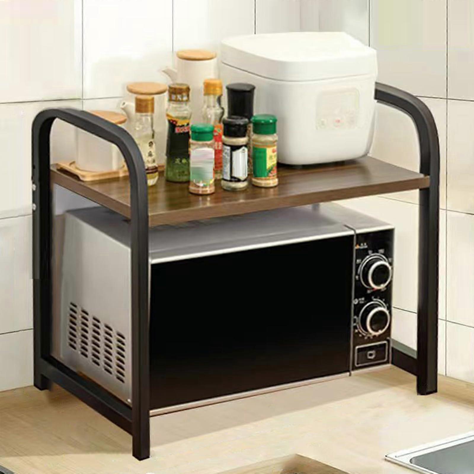 Microwave Oven Stand 2 Tier Adjustable Kitchen Counter Organizer DoubleLayer Black Oak 55x34x47cm