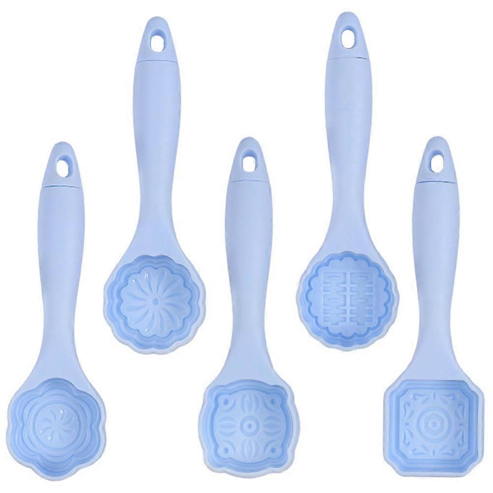 Hand-Press Moon Cake Mold for Baking 5Pcs Blue Plastic Kitchen Supply
