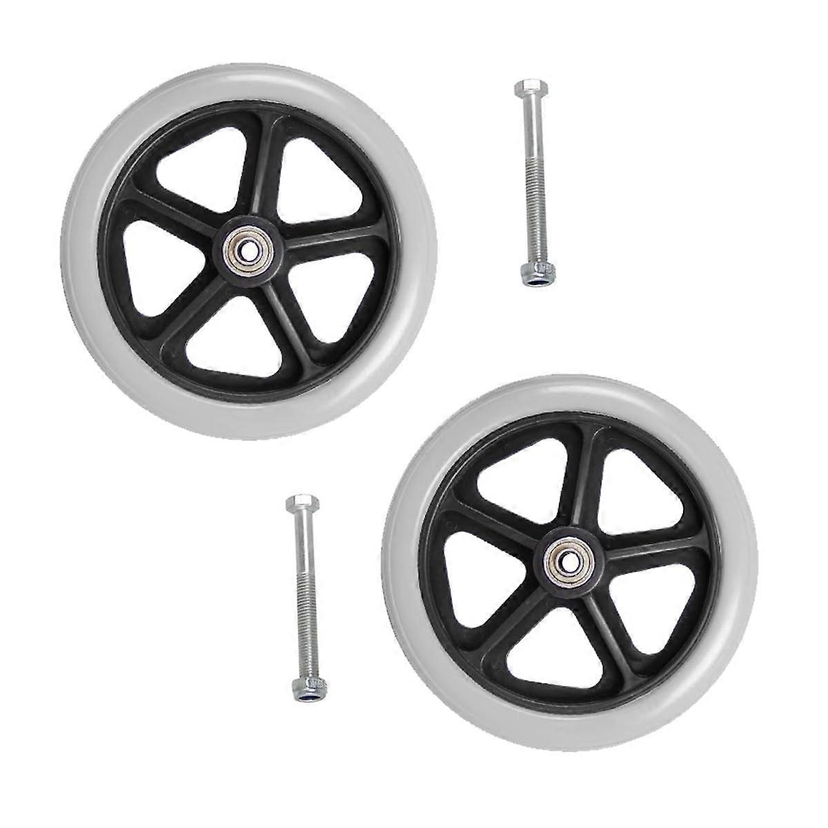 2 Pack 8 Inch Gray Wheelchair Front Caster Wheels with Screws, Solid Rollator Replacement Wheels