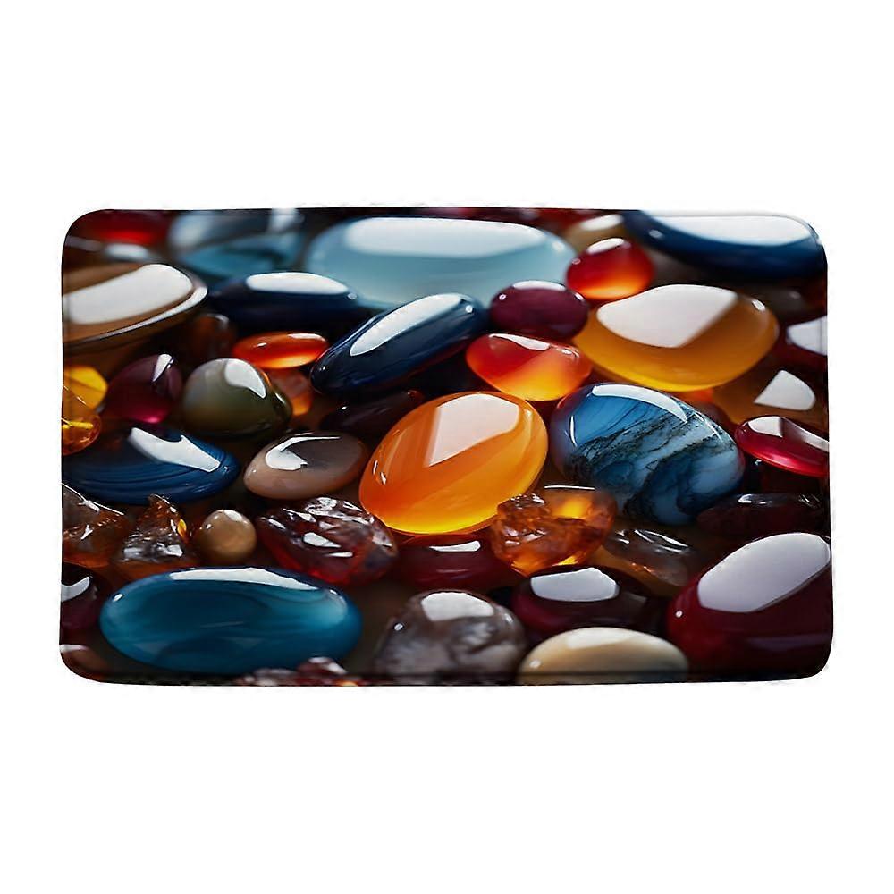 Colorful Pebble Bath Mat with Soft Microfiber Surface for Bathroom Kitchen and MultiRoom Use