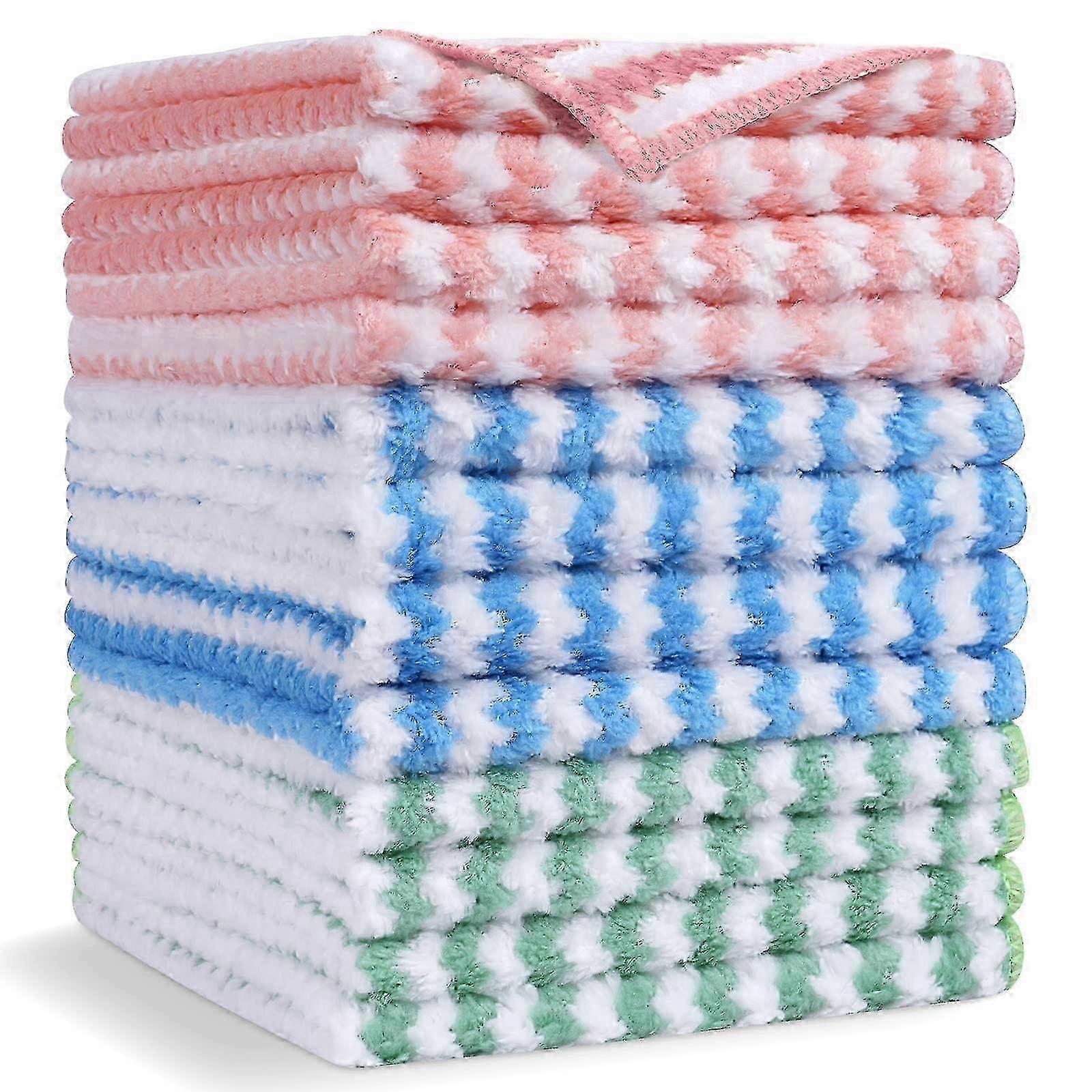 Microfiber Cleaning Towels 12-Pack, High Absorbency for Kitchen & Bathroom
