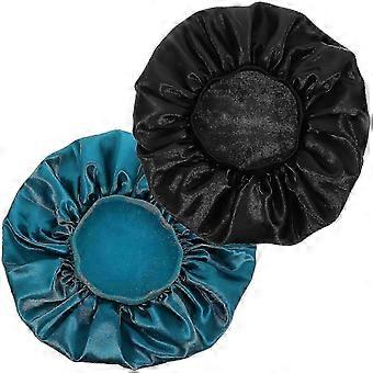 2-Piece Satin Sleep Bonnet with Elastic Band for Women & Men, Soft Night Cap 37x37x3cm for Hair Protection