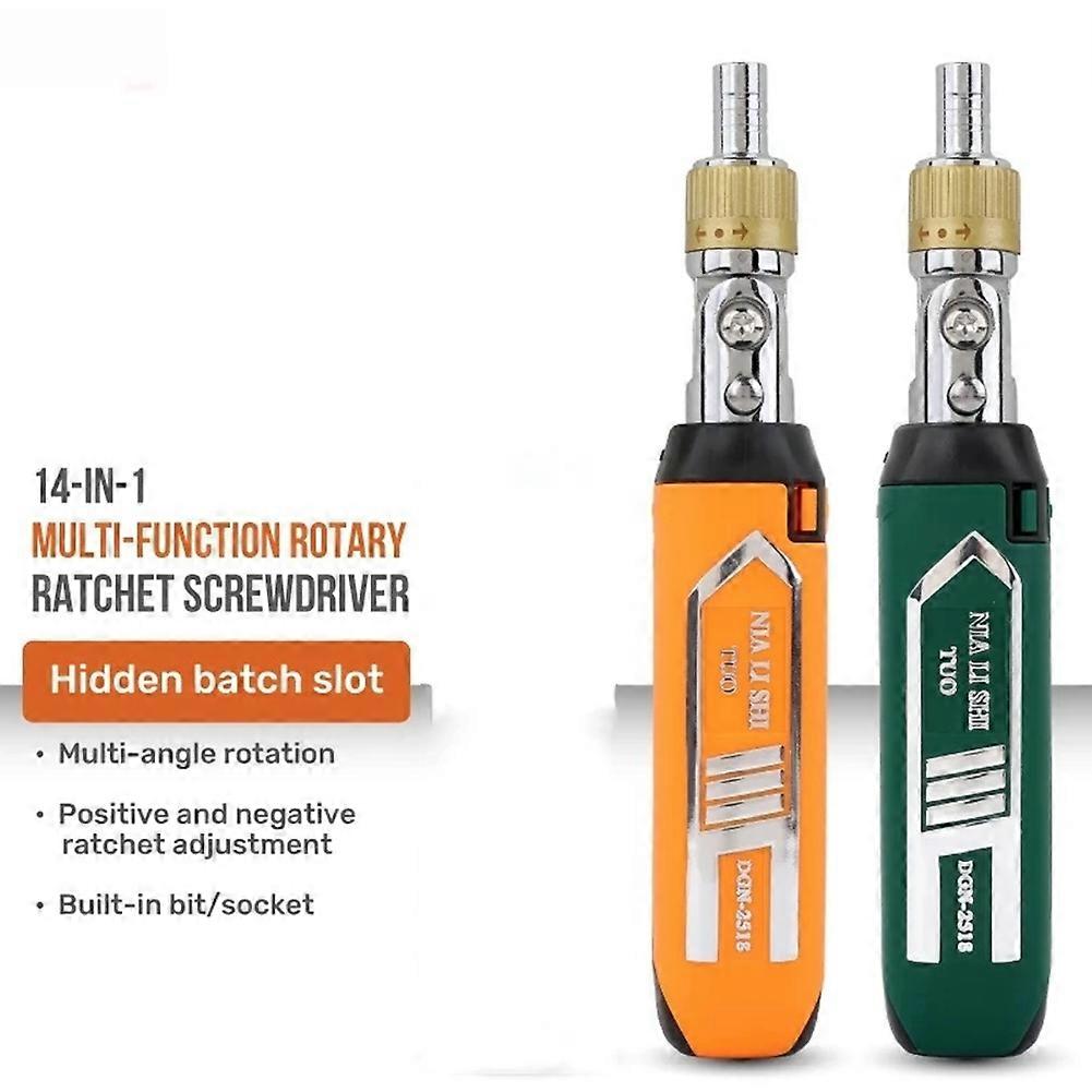 14 in 1 Multi-Function Rotary Ratchet Screwdriver Set with Torx & Bits Green