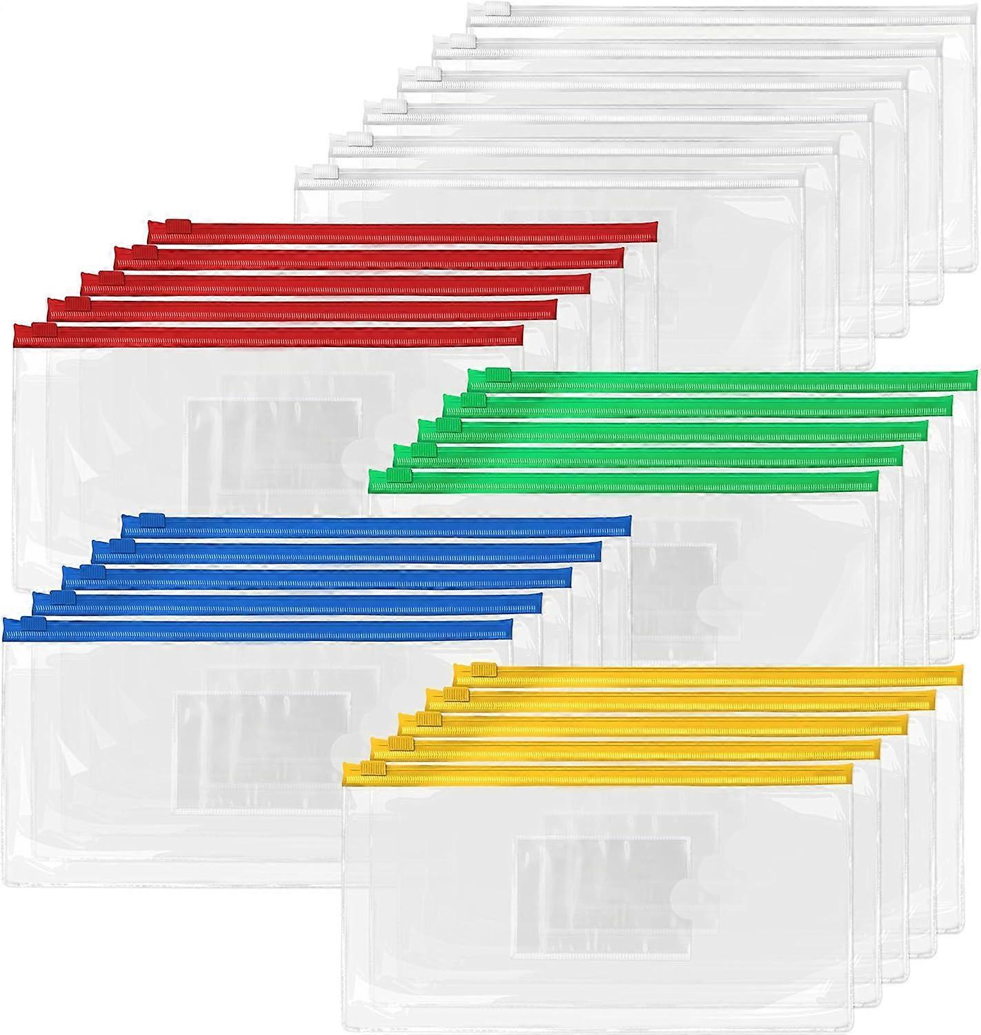 26 Clear Zip Envelope File Bill Document Bag, 5 Assorted Colors