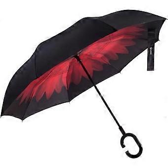 Glamore Reverse Umbrella Inverted Automatic Umbrella Large Size Waterproof Anti UV Windproof Anti-Flip C Handle Black Red