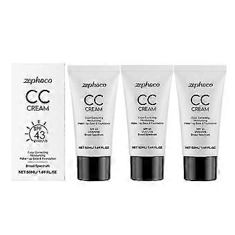 1-3X hudtonsjusterande CC-kräm SPF 43 UVA/UVB, återfuktande CC-kräm, färgkorrigerande självjusterande makeupbas och foundation för mogen hud