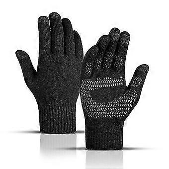 Winter Touch Screen Gloves for Men, High Sensitivity Thermal Knit Gloves with Anti-Slip, Fleece Lining, Elastic Cuff