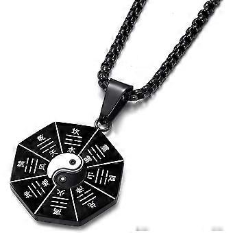 Collana con ciondolo trigramma Yin Yang per uomo, amuleto, gioiello per ragazzi, catena a maglie in acciaio inossidabile da 24 pollici
