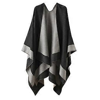 Casual Cardigan Sjalar Mångsidiga Sjal Wrap Damponcho Kappor Filt Poncho för Trendiga Ungdomar Vuxna Svartgrå
