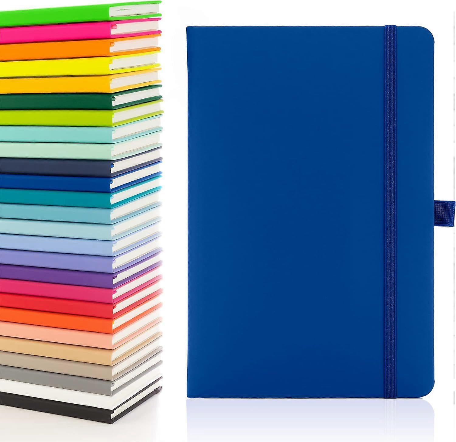 Medium A5 Hardback Notebook: Lined Pages, Pen Loop, Ribbon, Date Marks - Blue