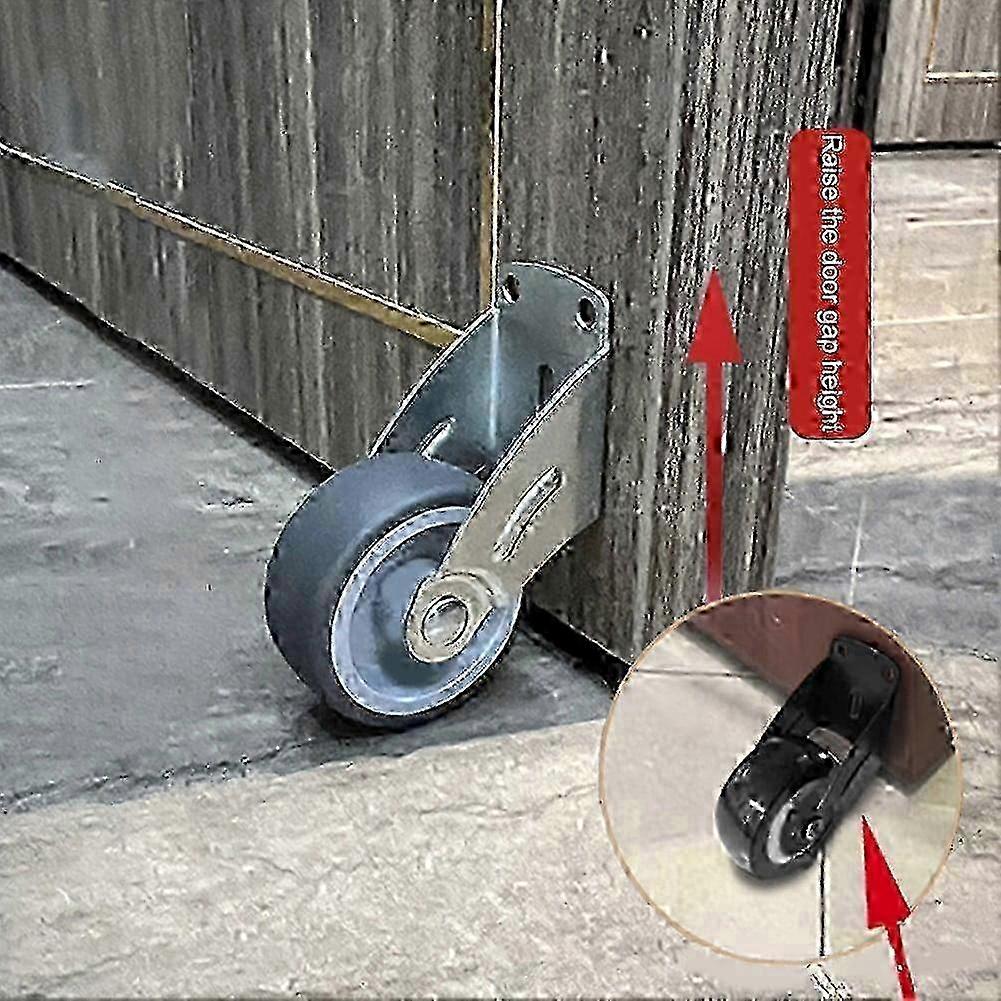 Gray adjustable steel door support wheel with rubber rollers