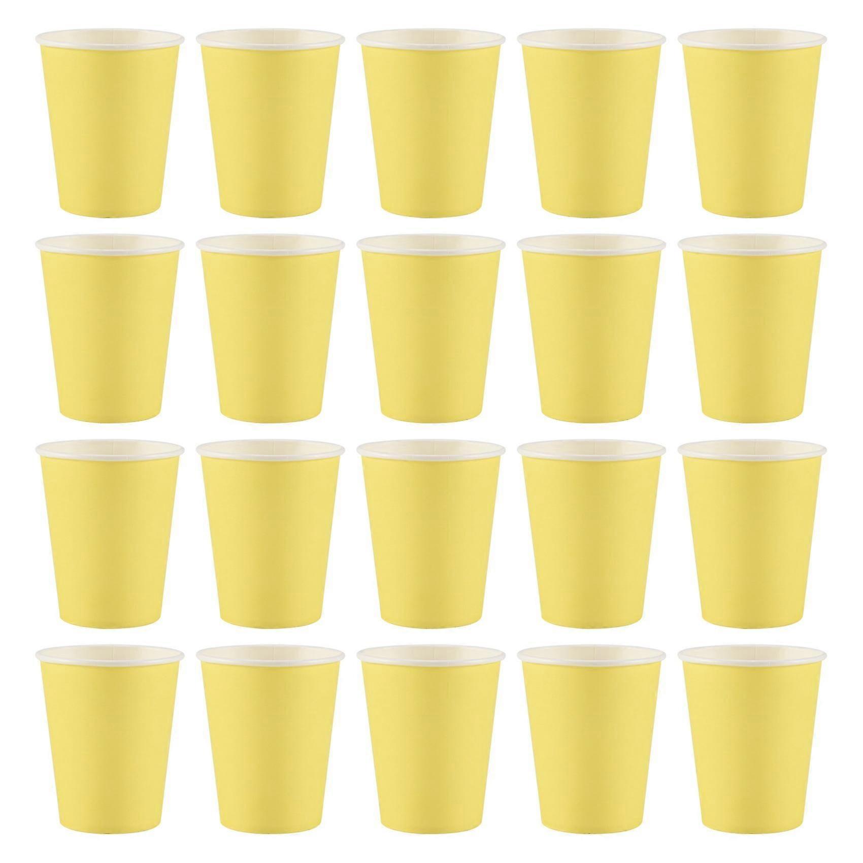 20 Paper Cups (9oz) - Plain Solid Colours Birthday Tableware Catering(yellow)