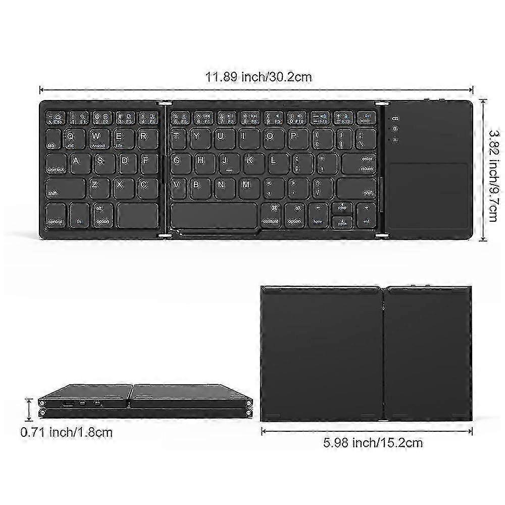 Tri-fold Bluetooth Keyboard, Bluetooth Portable Mini Wireless Keyboard With Touchpad Mouse-white