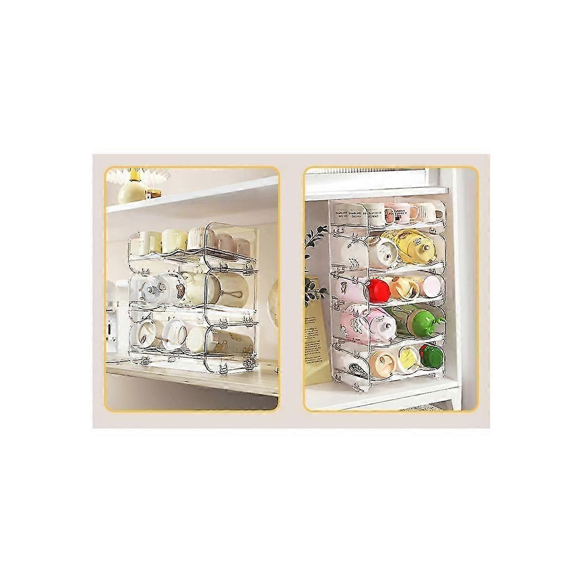 Cup Storage Rack Desktop Multi-Layer Transparent Dust-Proof Household Stackable Organizer Storage R js