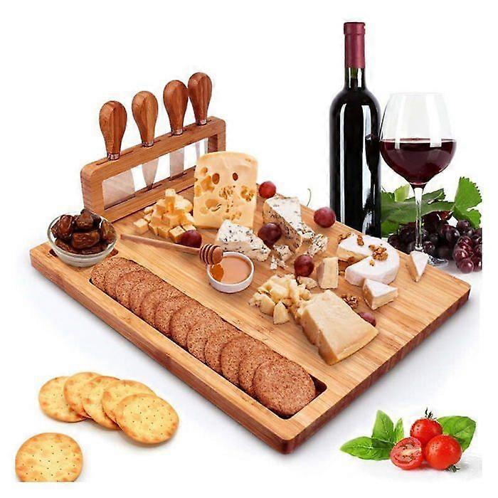 Compact Bamboo Cheese & Meat Serving Set