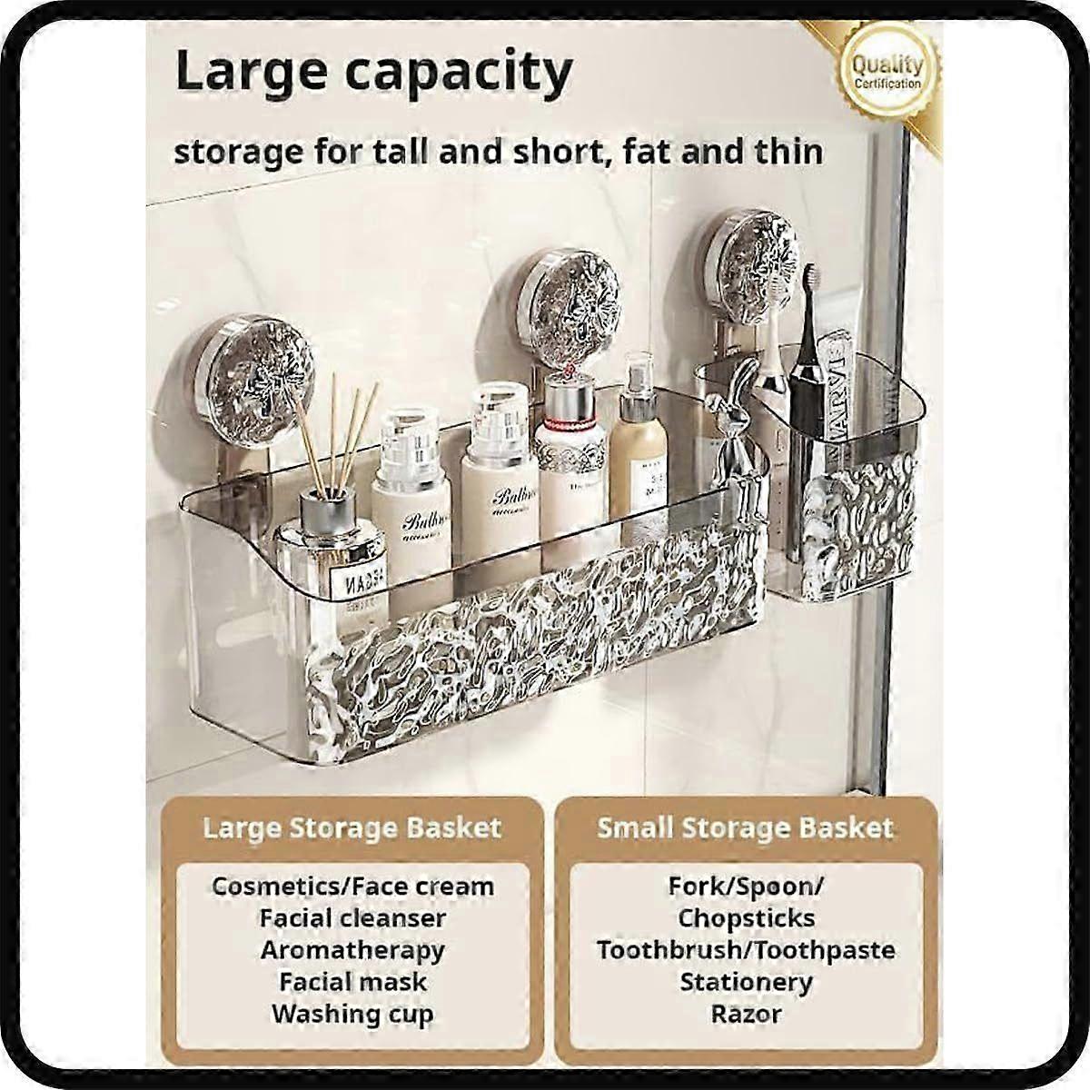 Wall Mounted Shower Storage Rack Bathroom Suction Cup Shelf