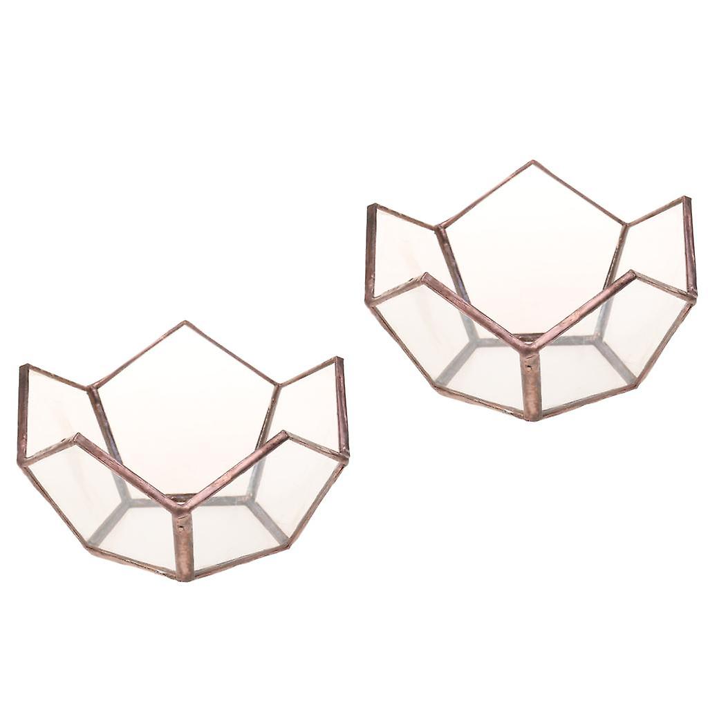 2x Open Copper Glass Geometric Terrarium Tabletop Succulent Plants Container