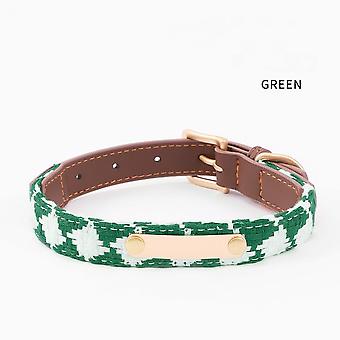 Pet Traction Collar Can be Engraved Adjustable Flax Braided Anti-loss Pet Dog ID Collar Dog Supplies (Green XS)