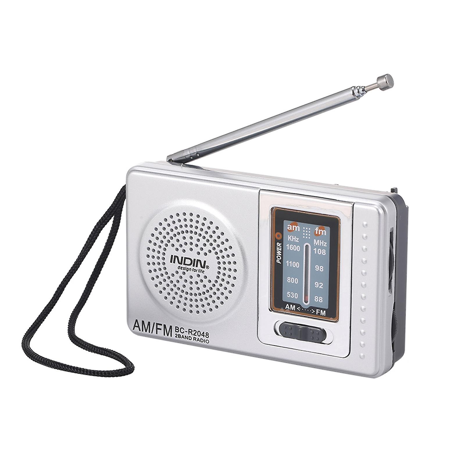 INDIN BC-R2048 Mini AM FM Radio 2 Band Radio Receiver Portable Pocket Radio Built-in Speaker w/