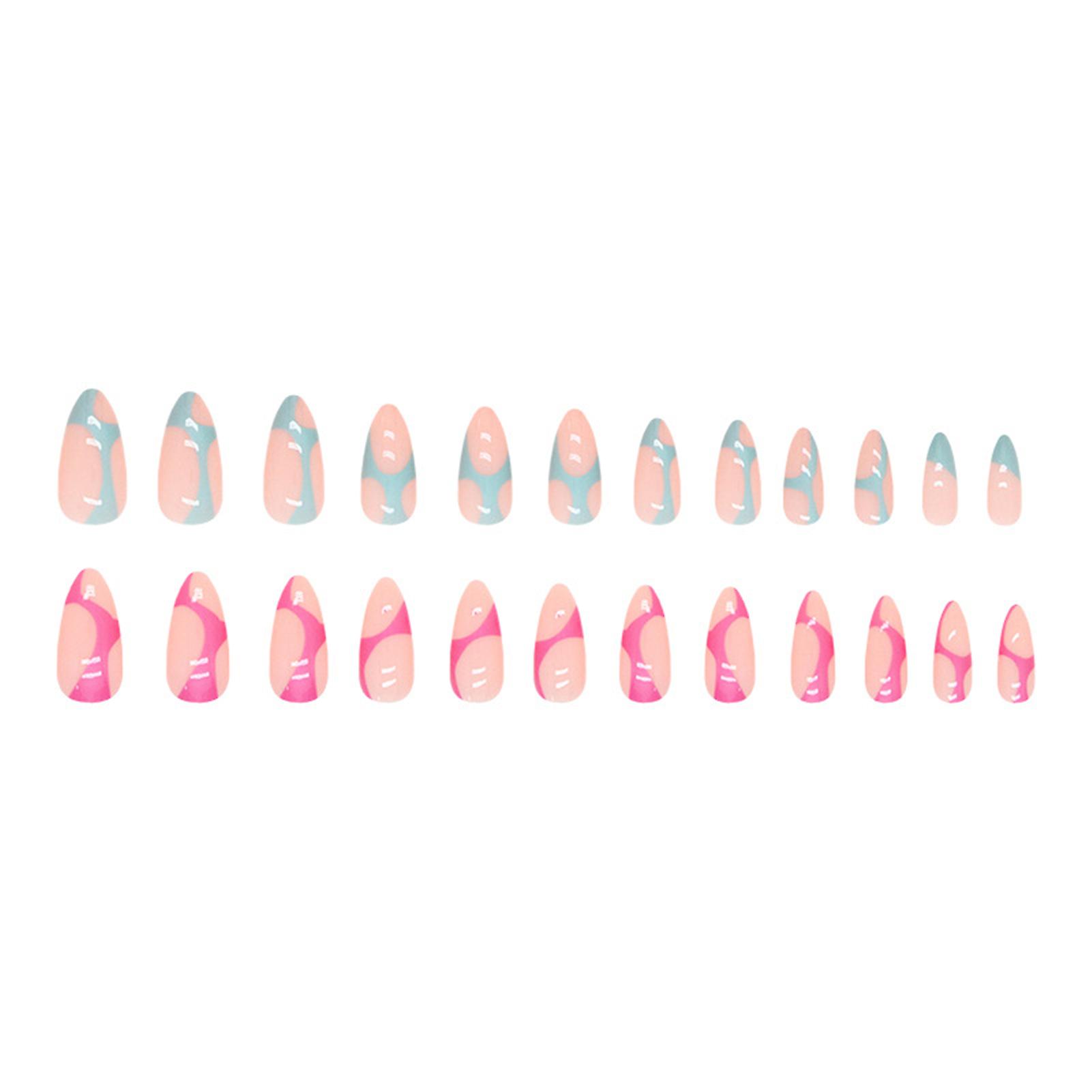 Round Tip Fake Nails With Rose Red & Green Pattern Long Lasting Safe Material Waterproof False Nails