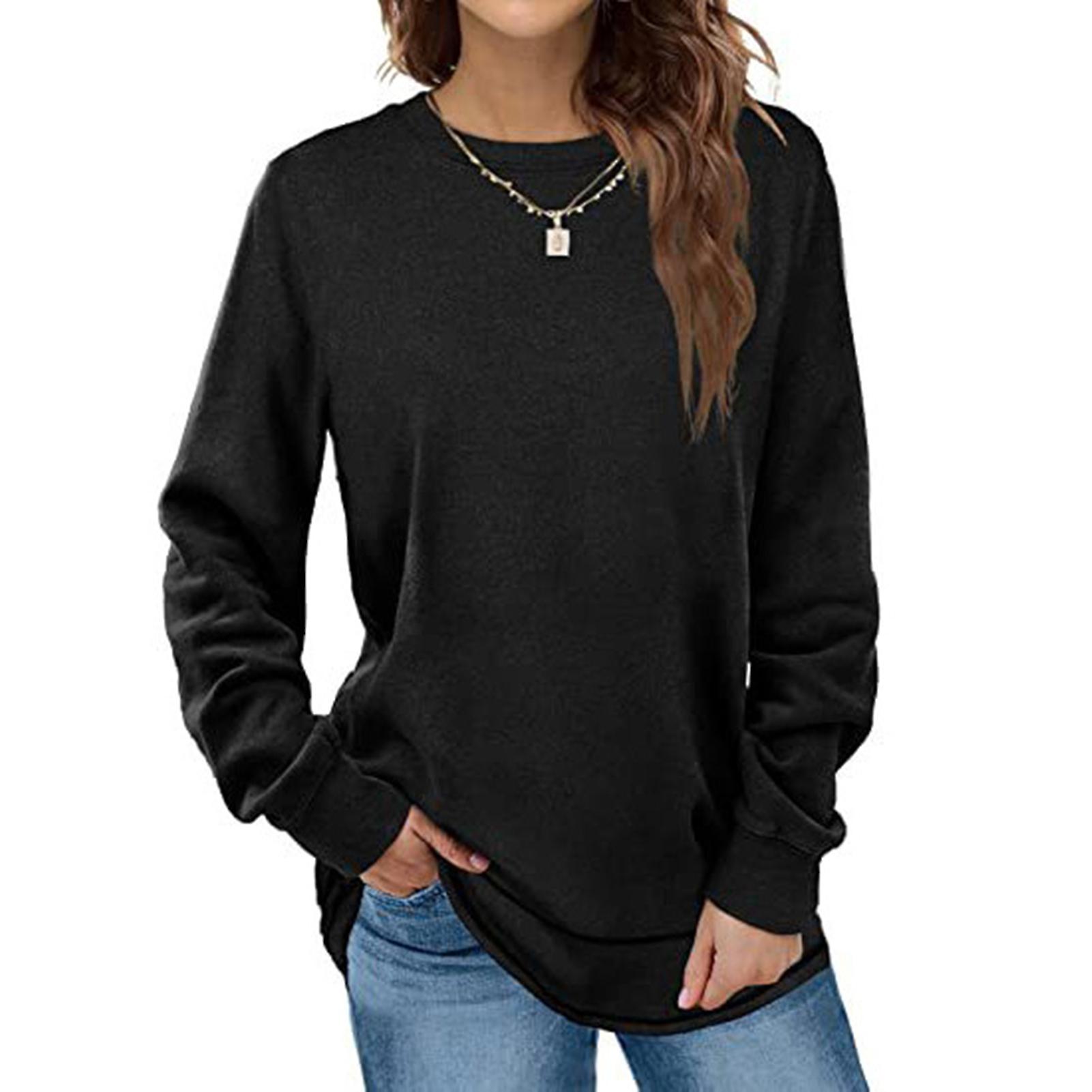 Women's Casual Solid Color Top Classic Round Neck Long-sleeved T-shirt