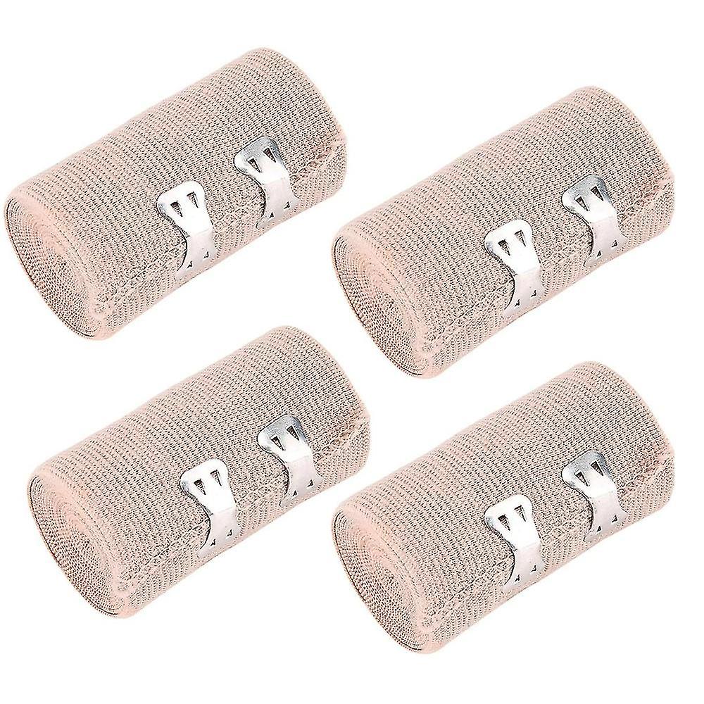 Pack Of 4 Elastic Bandage, With Hook And Loop Closure, Latex-free Compression Bandage For First Aid