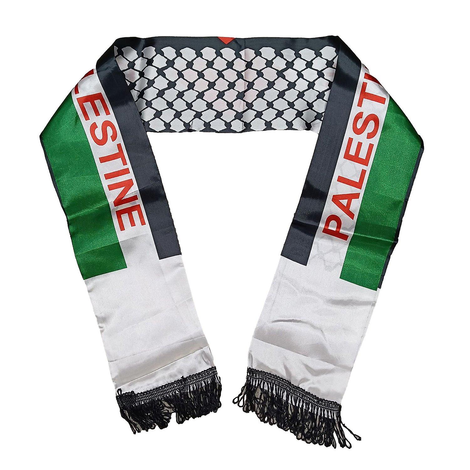 2 Pcs Palestine Nation Flag Print Scarves Fringed Satin Color Matching Unisex Patriotism Smooth Cus