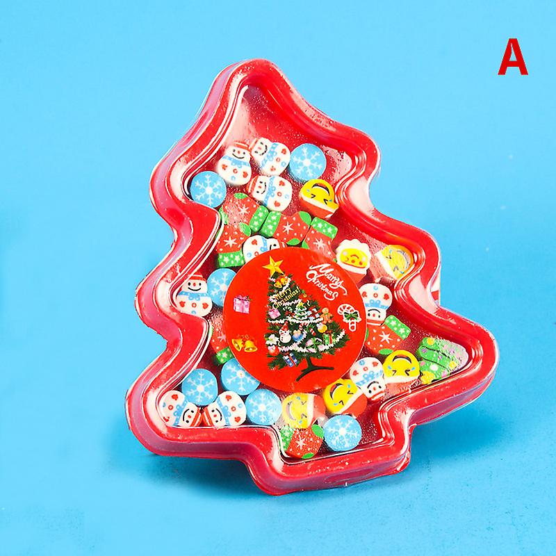 22/35pcs Mini Cartoon Erasers Christmas Tree Santa Claus Shape Tray Box