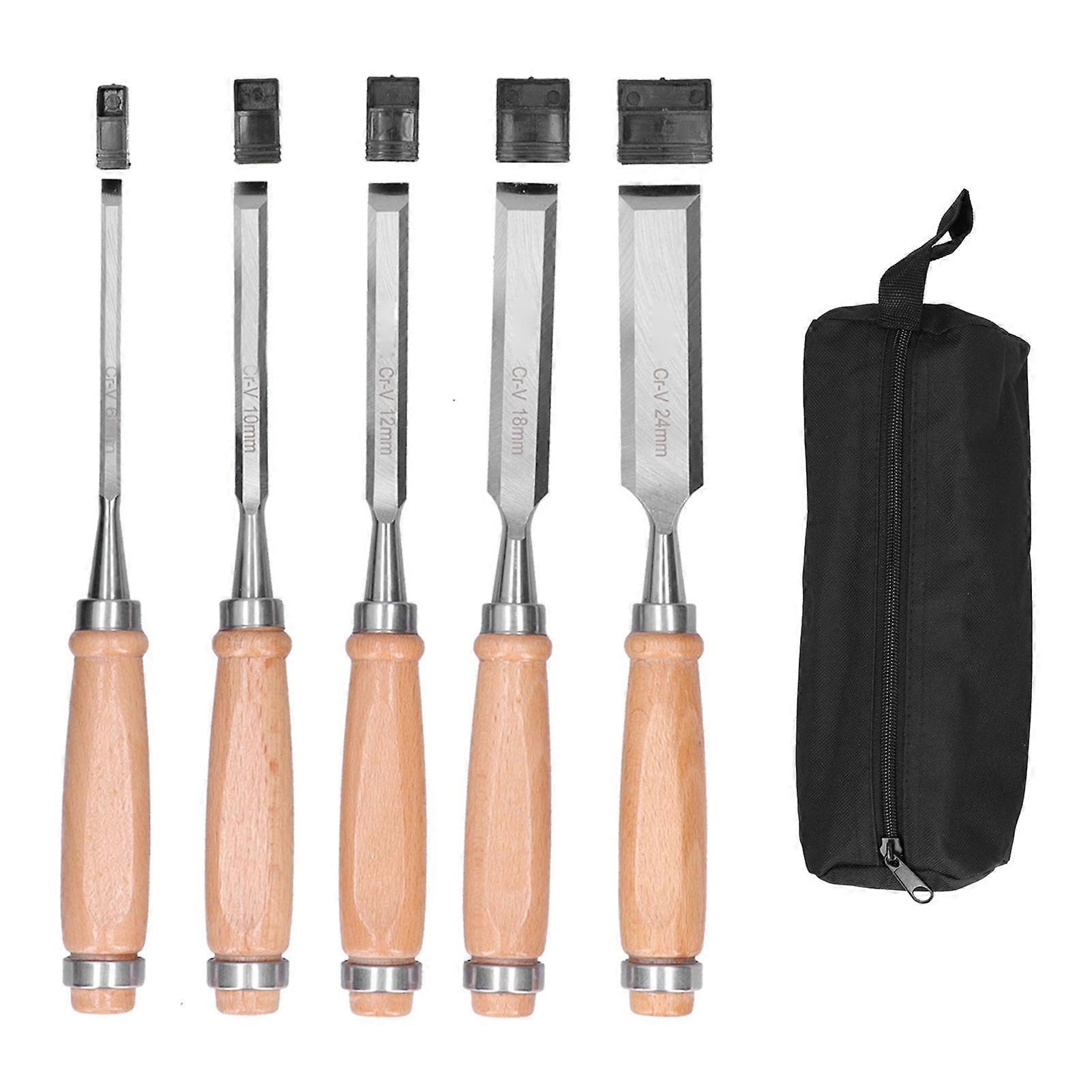 5 Pcs Woodworking Chisel Set Durable Hard Practical Carving Engraving Chisel Knife