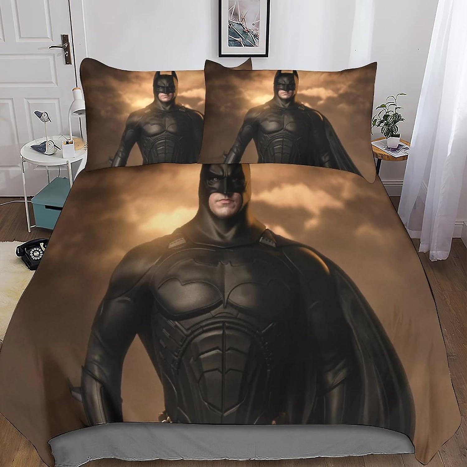 Zestaw poszewek na kołdrę Batman Cozy z ukrytym zapięciem na zamek błyskawiczny - Zestaw pościeli filmowej z mikrofibry z nadrukiem 3D i poszewkami na poduszki - idealny dla chłopców i dziewczynek