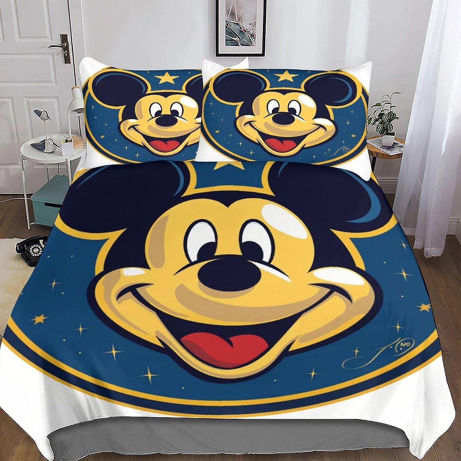 DSJackson Mickey Mouse 3D Print Quilt Cover 3 Pieces Cartoon Duvet Cover Bedding Set with Microfiber with Hidden Zipper Closure with Pillowcases for B