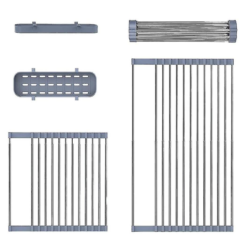 2023 Stainless Steel Multipurpose Foldable Kitchen Dish Drain Rack (Gray)