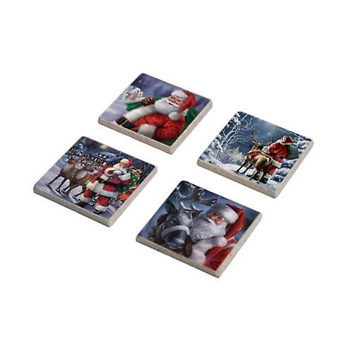 Santa Claus Design Stone Coasters Set for Christmas Gift