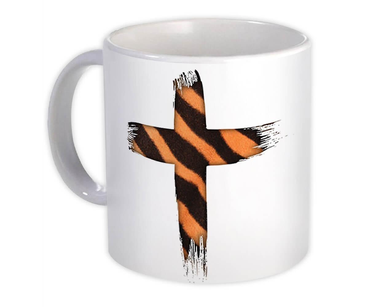 Gift Mug: Tiger Animal Print Cross Pattern