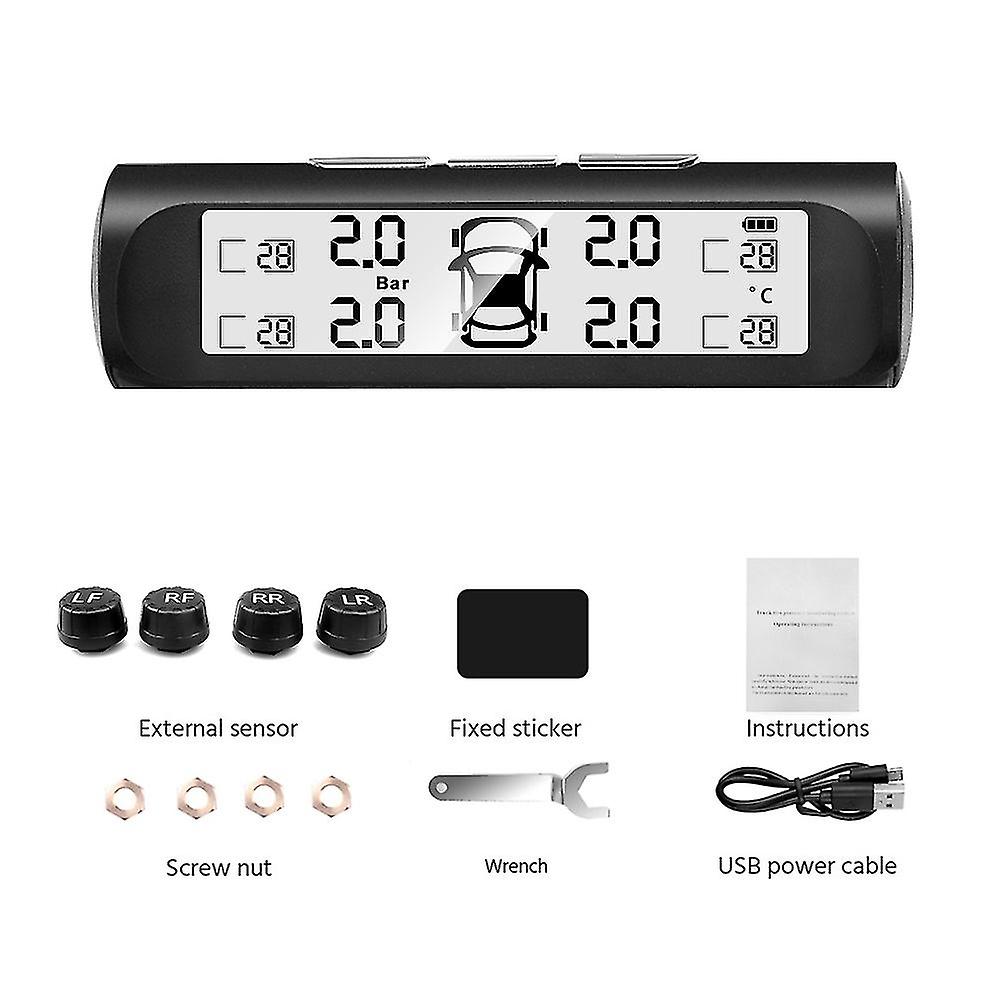 4 External Sensors Car Solar Power Tpms Tire Pressure Alarm Digital Display Tester Warning Presssure