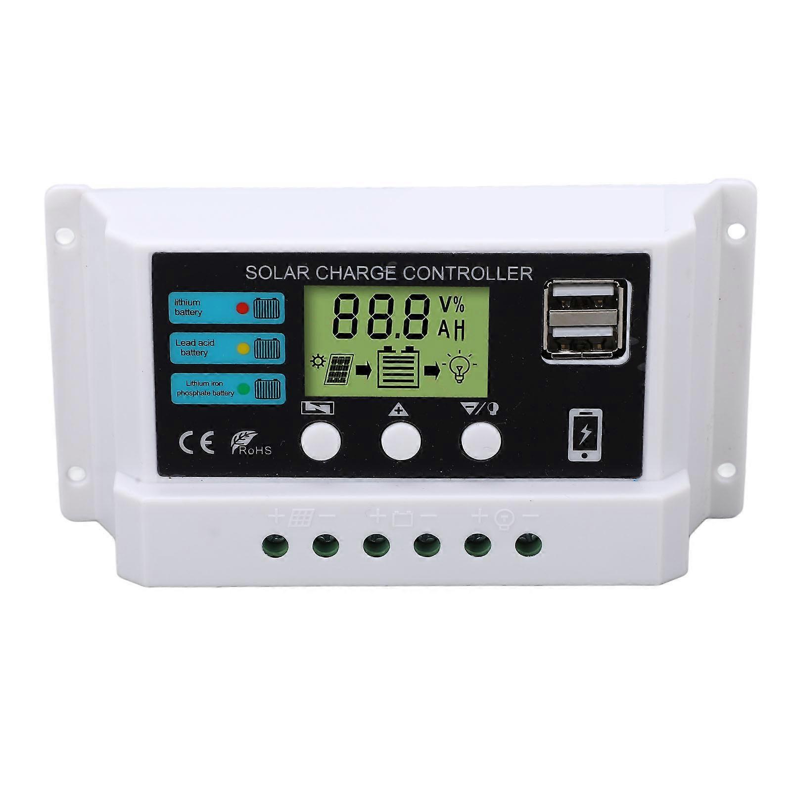 Solar Controller Industrial Chip LCD Display Overload Protection Solar Regulator 12V 24V Self Adaption White 30A