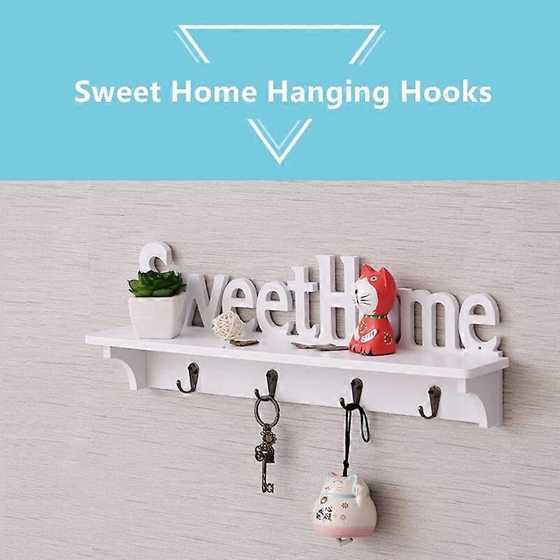 4 Hooks Shelves Hat Key Holders Storage Shelf Sweet Home Words Hanging Hooks Wall Mounted Rack Home Storage Decoration